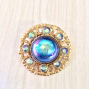 Vintage Gold Tone Brooch | Costume Jewelry | Vintage Jewelry | Pin | Brooch | Opalescent Jewelry | Blue | Green | Purple | Valentines Day