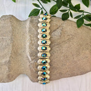 Vintage Gold Bracelet, Gold Tone Bracelet, Link Bracelet, Vintage Jewelry, Costume Jewelry, Blue, Green, Opalescent, Purple, Sparkle, Gift