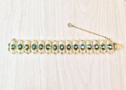 Vintage Gold Bracelet, Gold Tone Bracelet, Link Bracelet, Vintage Jewelry, Costume Jewelry, Blue, Green, Opalescent, Purple, Sparkle, Gift