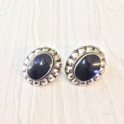 Vintage Silver Earrings, Clip On Earrings, Sterling Silver, Southwestern Style, Black Earrings, Vintage Jewelry, Black Onyx, Big Earrings