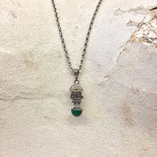 Vintage Silver Necklace, Malachite Pendant, Vintage Jewelry, Pendant, Sterling Silver, Chain, Silver Chain, Long Chain, Green, Charm, Tribal