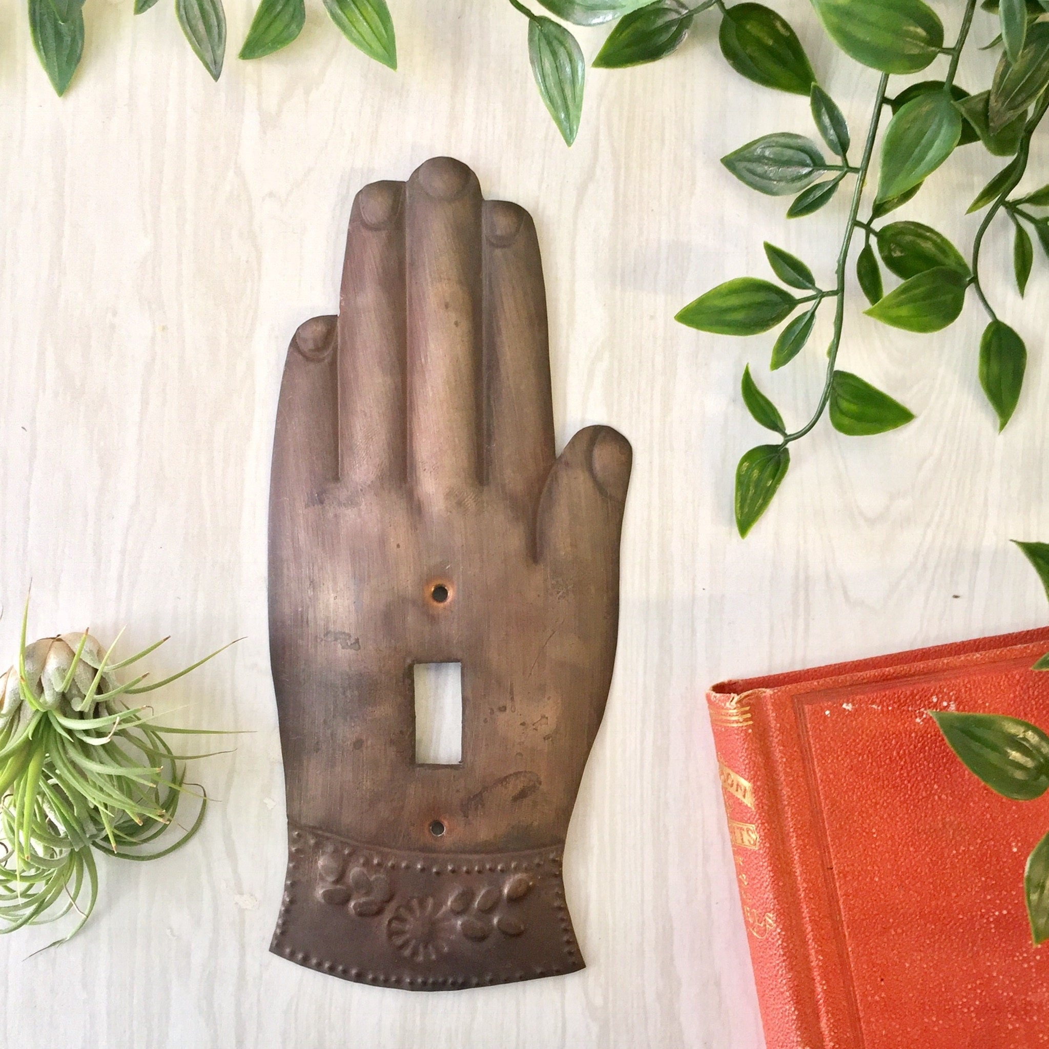 Vintage Light Plate, Switch Plate, Switch Plate Cover, Copper, Hand, Art, Light, Vintage Home Decor, Flower, Rustic, Brown, Lighting, Gift