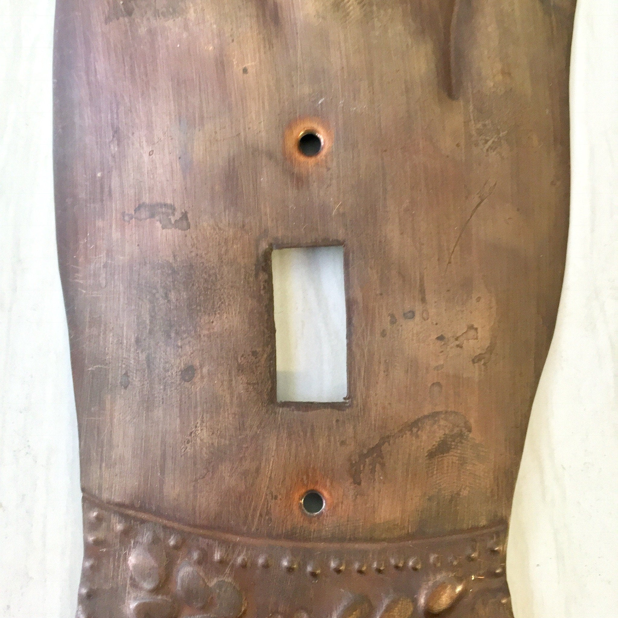 Vintage Light Plate, Switch Plate, Switch Plate Cover, Copper, Hand, Art, Light, Vintage Home Decor, Flower, Rustic, Brown, Lighting, Gift