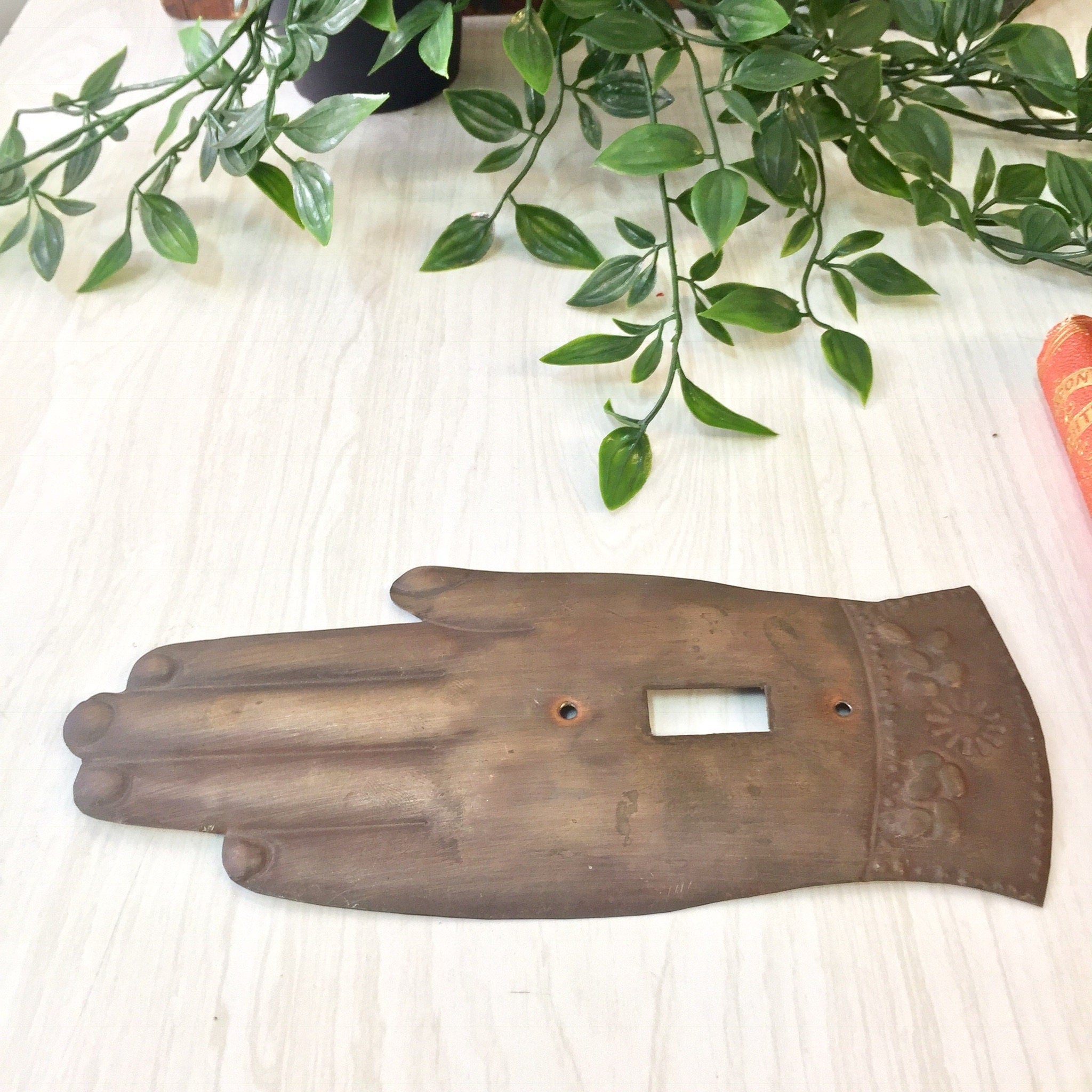 Vintage Light Plate, Switch Plate, Switch Plate Cover, Copper, Hand, Art, Light, Vintage Home Decor, Flower, Rustic, Brown, Lighting, Gift