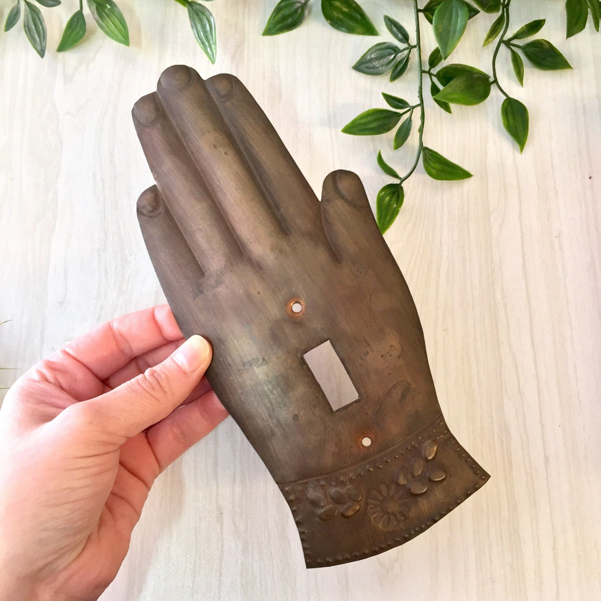 Vintage Light Plate, Switch Plate, Switch Plate Cover, Copper, Hand, Art, Light, Vintage Home Decor, Flower, Rustic, Brown, Lighting, Gift