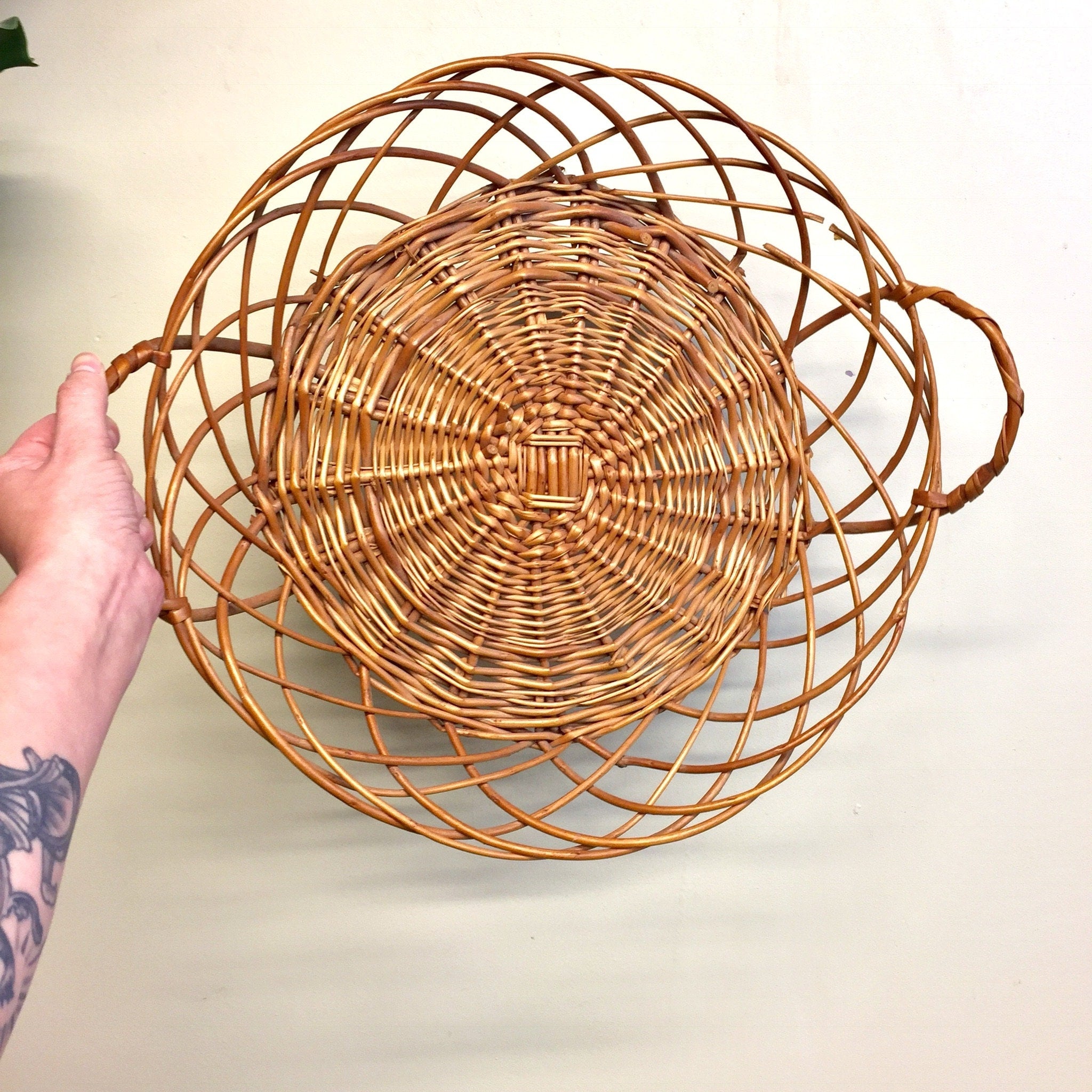 Vintage Woven Basket, Basket with Handles, Woven, Bowl, Rattan, Bohemian Decor, Vintage Home Decor, Boho Home, Gift for Mom, Bohemian,
