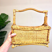 Vintage Wicker Utensil Caddy, Bamboo Utensil Organizer, Compartment, Organizer, Caddy with Handle, Picnic, Barbecue, Server Caddy, Vintage