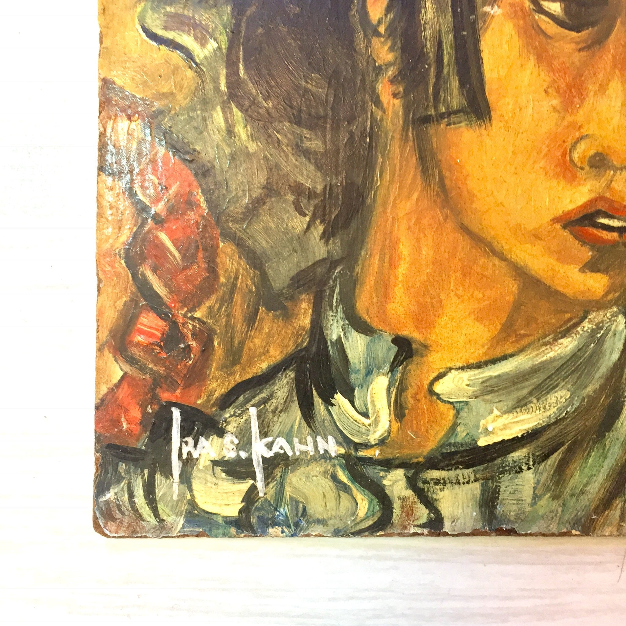 Vintage Painting | Painting | Vintage Home Decor | Tile Art | Square Tile Art | Colorful Painting | Ira Kahn | Particle Board | Vintage Art