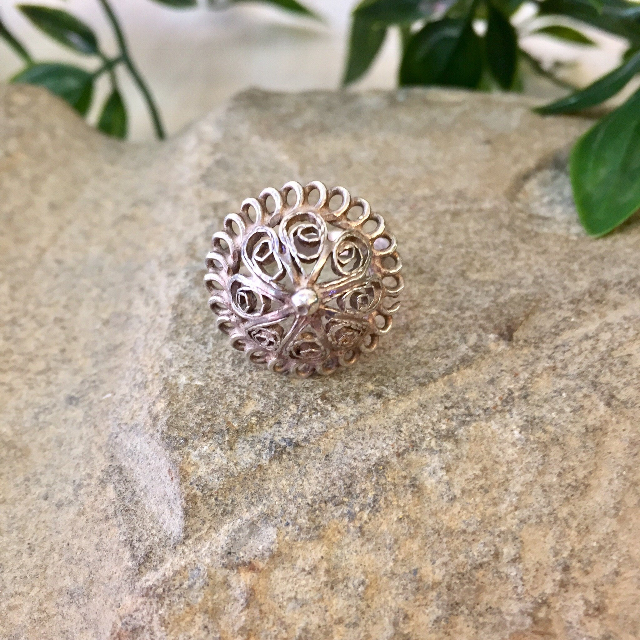 Vintage Silver Ring, Sterling Silver, Vintage Jewelry, Wedding Jewelry, Bell Ring, Dome Ring, Cut Out Jewelry, Gift for Mom, Mother's Day