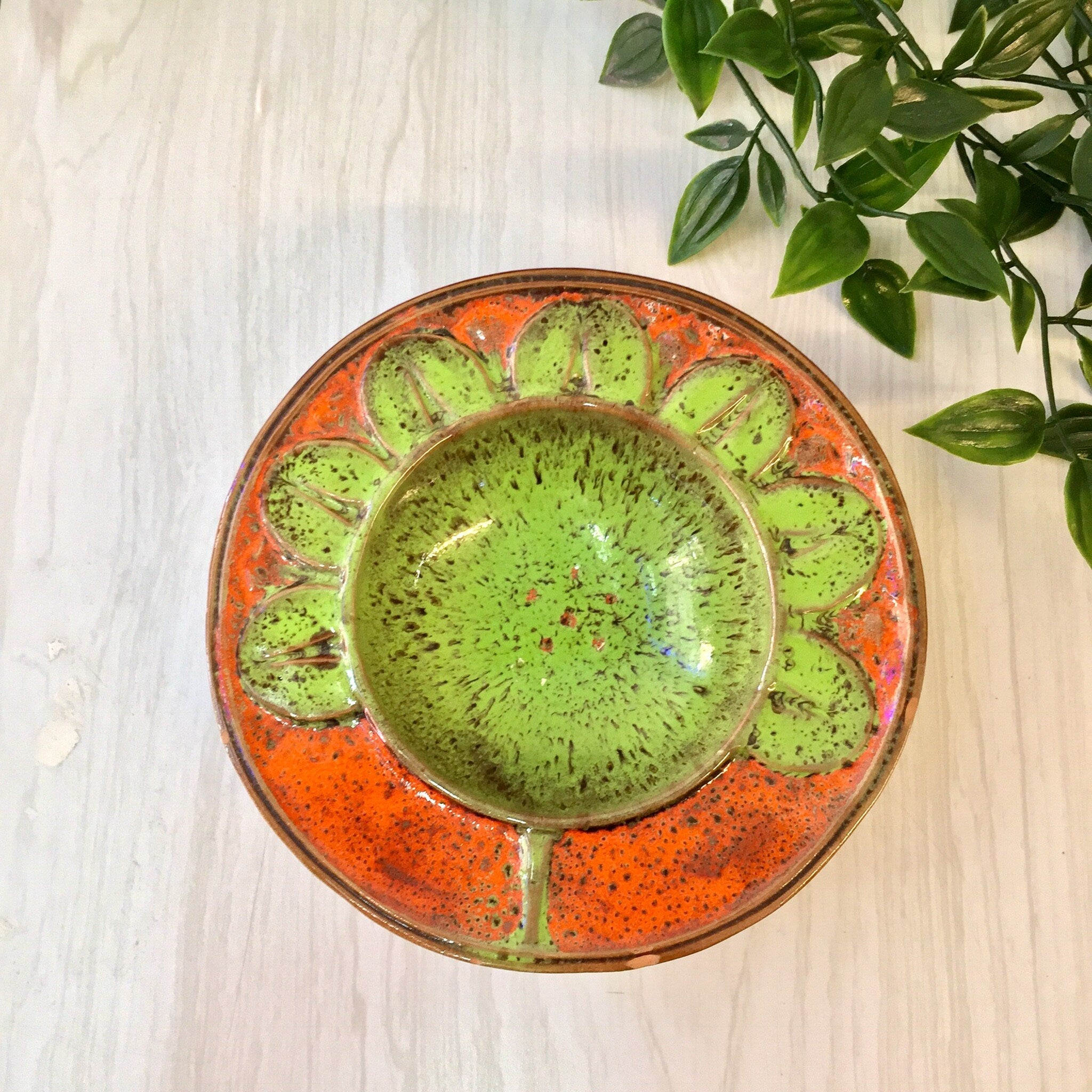 Vintage Ceramic Bowl, Vintage Home Decor, Made in Italy, Glazed Pottery, Italian Pottery, Green, Orange, Brown, Speckled, Gift for Mom, Dish