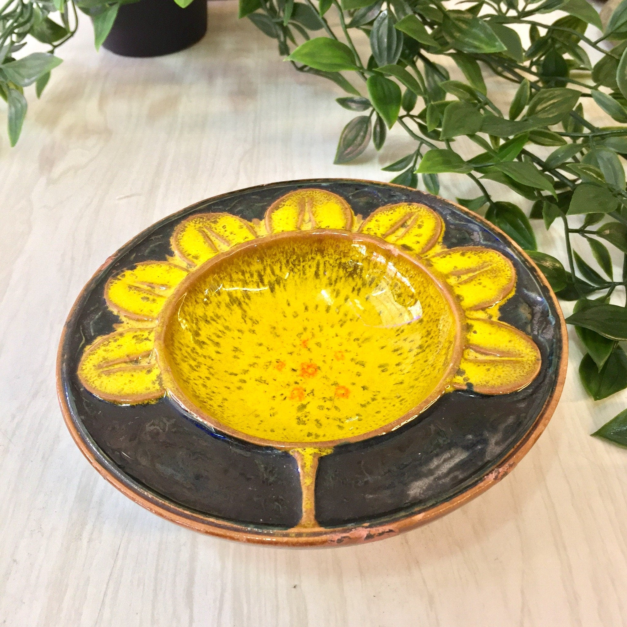 Vintage Ceramic Bowl, Vintage Home Decor, Made in Italy, Glazed Pottery, Italian Pottery, Blue, Yellow, Brown, Speckled, Gift for Mom, Dish