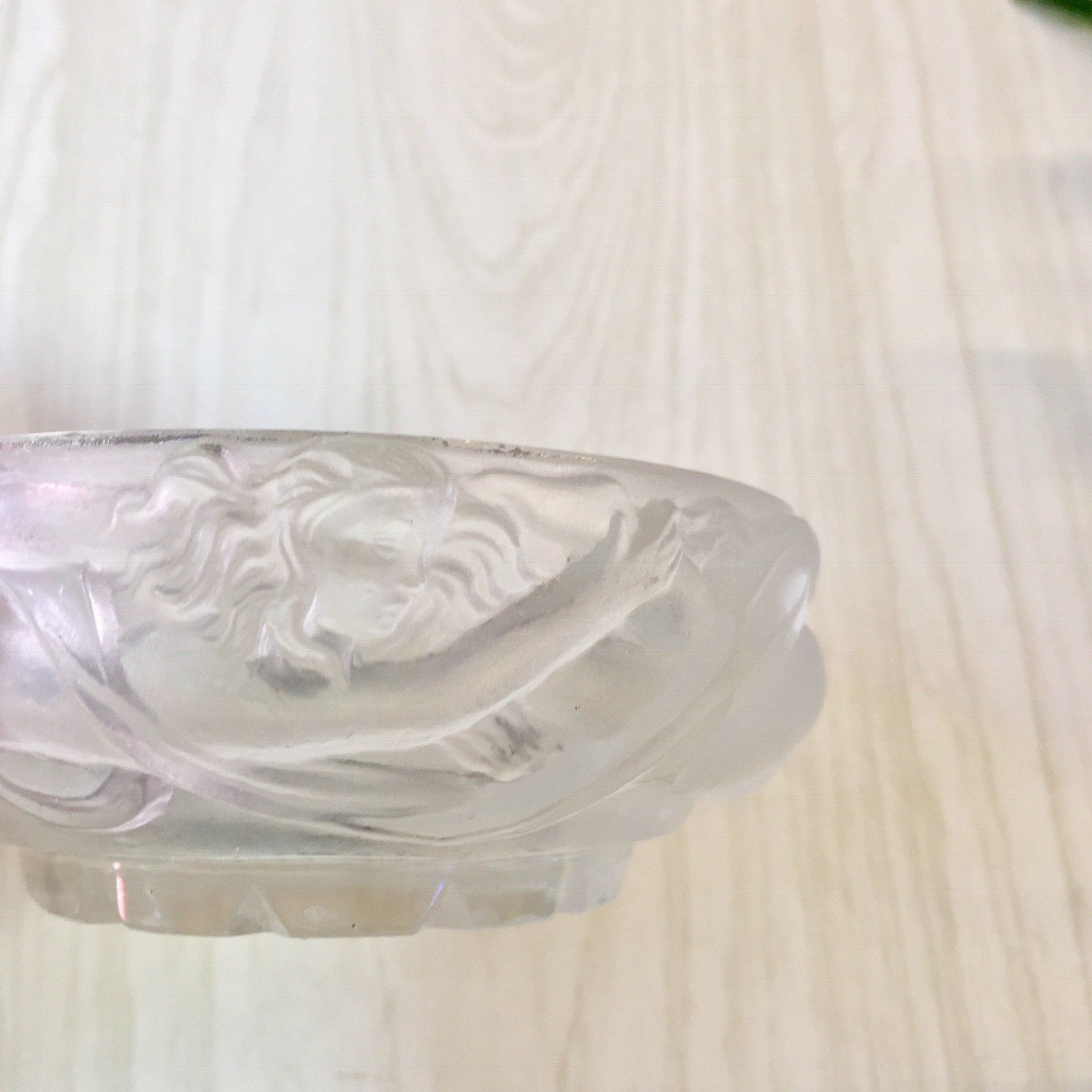 Vintage Glass Jewelry Box, Glass Box, Lidded Glass Box, Frosted Glass, Carved Glass, Naked Women, Art, Woman Figure, Catch All Dish,