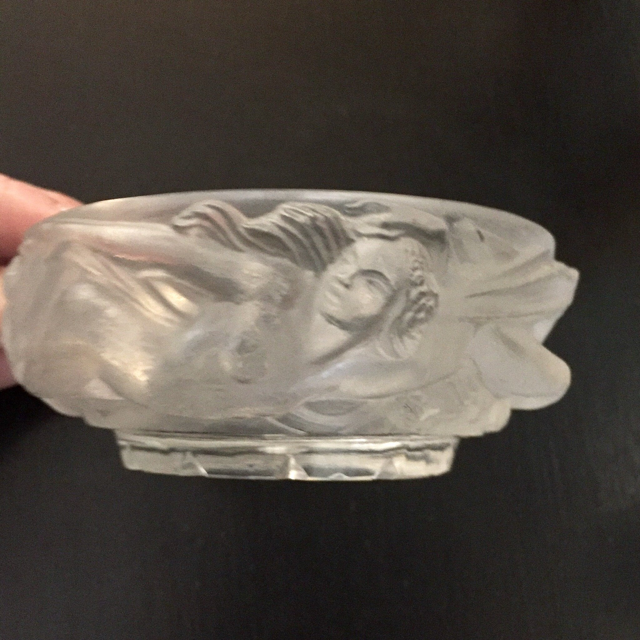 Vintage Glass Jewelry Box, Glass Box, Lidded Glass Box, Frosted Glass, Carved Glass, Naked Women, Art, Woman Figure, Catch All Dish,