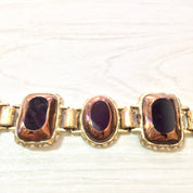 Gold Tone Bracelet, Vintage Bracelet, Brown Beads, Oval Bead, Rectangular Beads, Vintage Jewelry, Vintage Costume Jewelry, Statement Jewelry