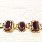 Gold Tone Bracelet, Vintage Bracelet, Brown Beads, Oval Bead, Rectangular Beads, Vintage Jewelry, Vintage Costume Jewelry, Statement Jewelry