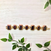 Gold Tone Bracelet, Vintage Bracelet, Brown Beads, Oval Bead, Rectangular Beads, Vintage Jewelry, Vintage Costume Jewelry, Statement Jewelry