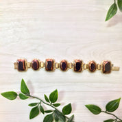 Gold Tone Bracelet, Vintage Bracelet, Brown Beads, Oval Bead, Rectangular Beads, Vintage Jewelry, Vintage Costume Jewelry, Statement Jewelry