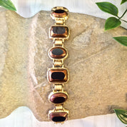 Gold Tone Bracelet, Vintage Bracelet, Brown Beads, Oval Bead, Rectangular Beads, Vintage Jewelry, Vintage Costume Jewelry, Statement Jewelry