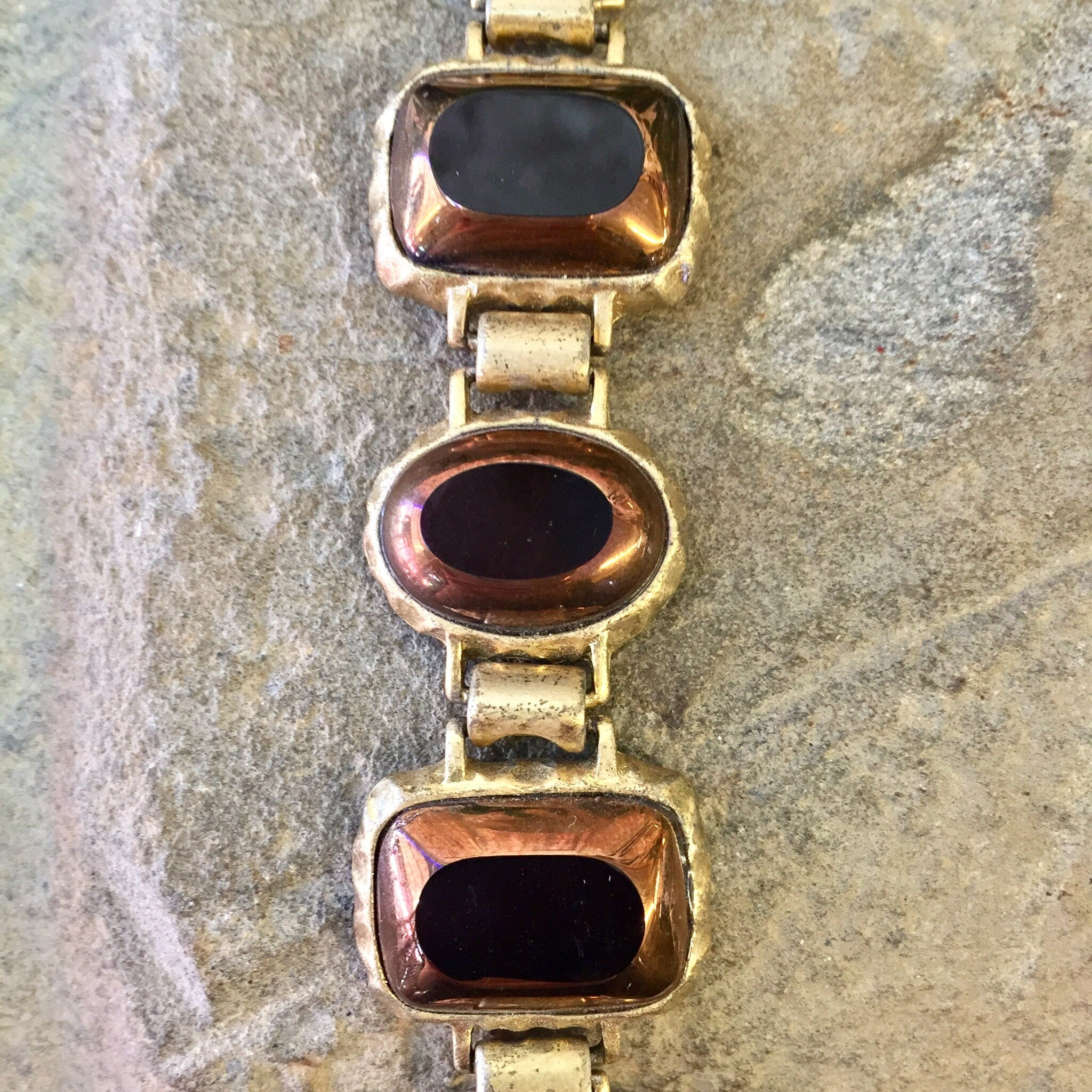 Gold Tone Bracelet, Vintage Bracelet, Brown Beads, Oval Bead, Rectangular Beads, Vintage Jewelry, Vintage Costume Jewelry, Statement Jewelry