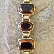 Gold Tone Bracelet, Vintage Bracelet, Brown Beads, Oval Bead, Rectangular Beads, Vintage Jewelry, Vintage Costume Jewelry, Statement Jewelry