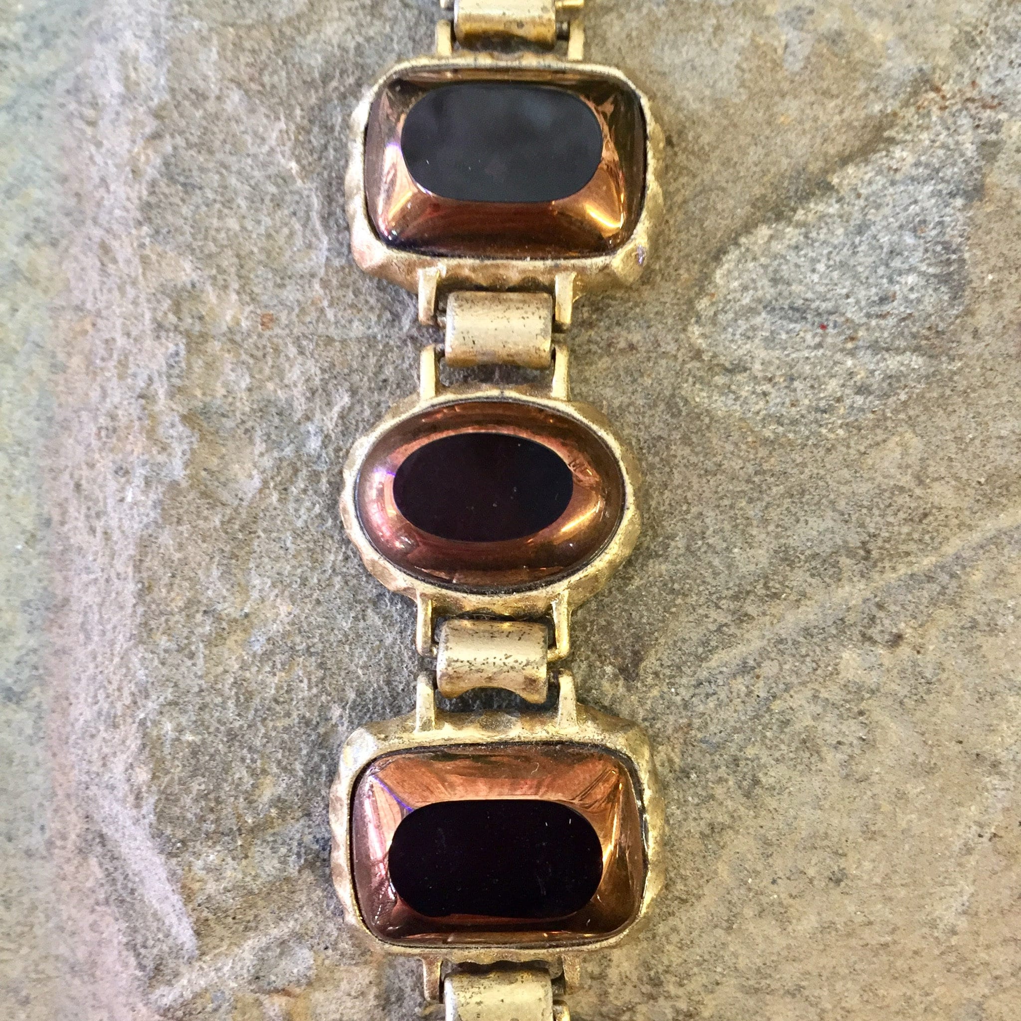 Gold Tone Bracelet, Vintage Bracelet, Brown Beads, Oval Bead, Rectangular Beads, Vintage Jewelry, Vintage Costume Jewelry, Statement Jewelry