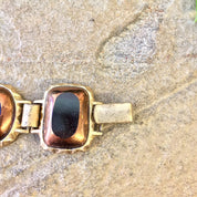Gold Tone Bracelet, Vintage Bracelet, Brown Beads, Oval Bead, Rectangular Beads, Vintage Jewelry, Vintage Costume Jewelry, Statement Jewelry