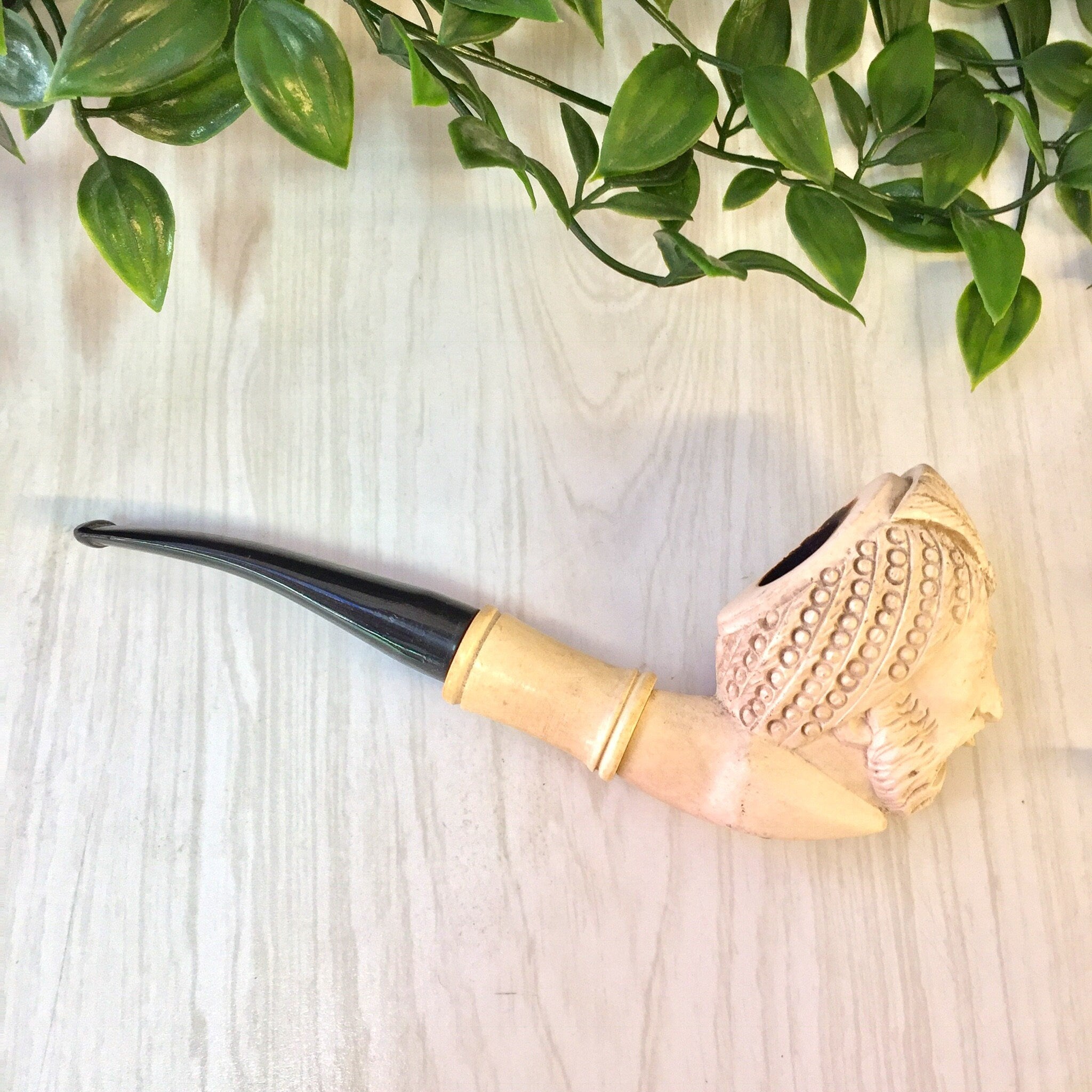 Meerschaum Pipe, Sultan, Smoking Pipe, Tobacco Pipe, White Meerschaum, Hand Carved, Carved Pipe, Man's Face, Bearded Man, Smoker, Pipes
