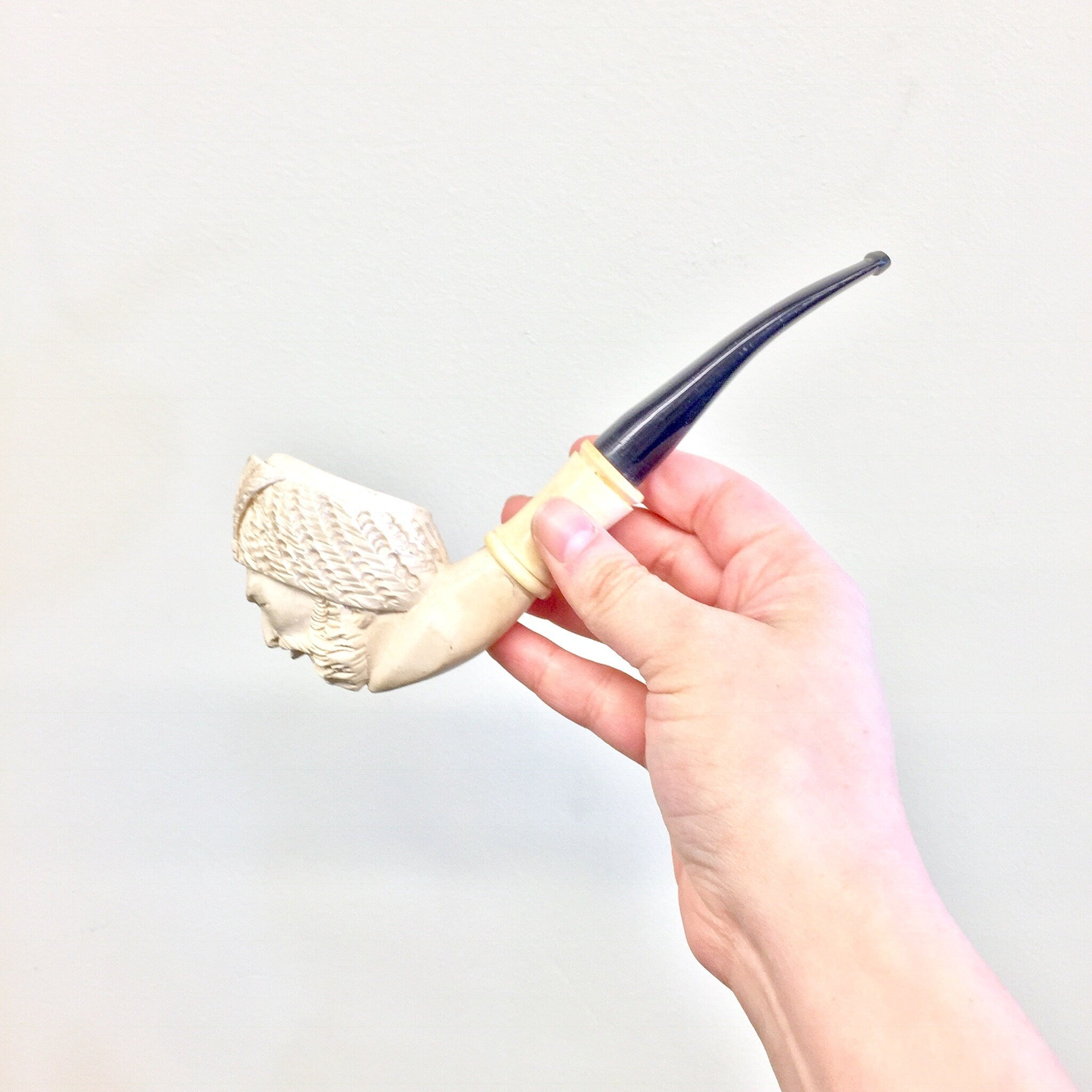 Meerschaum Pipe, Sultan, Smoking Pipe, Tobacco Pipe, White Meerschaum, Hand Carved, Carved Pipe, Man's Face, Bearded Man, Smoker, Pipes
