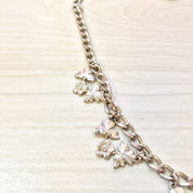 Vintage Silver Necklace | Silver Tone | Vintage Choker | Choker Necklace | Link Necklace | Flower Jewelry | Leaf | Vintage Jewelry |Necklace