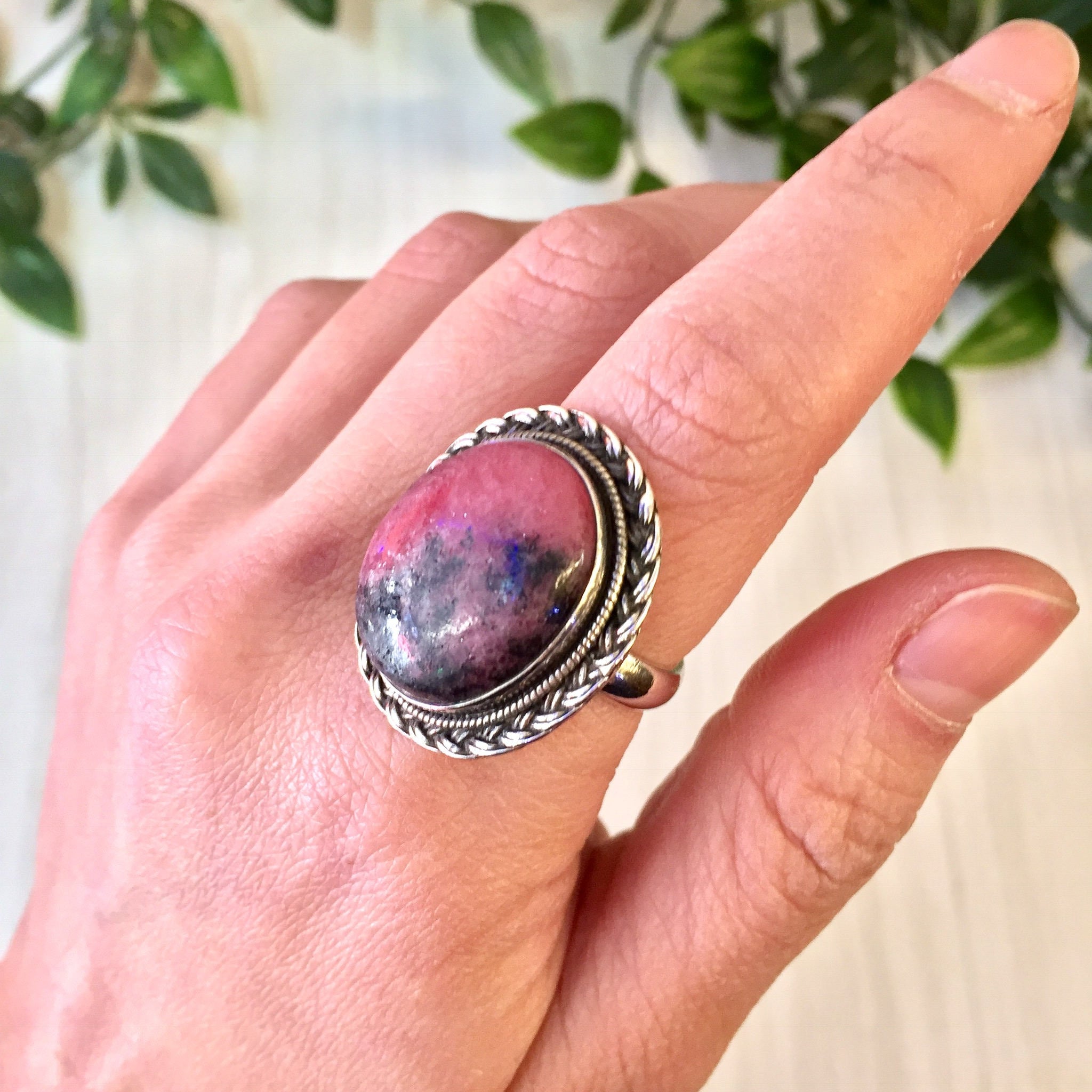 Vintage Silver Ring | Rhodonite Ring | Vintage Jewlery | Sterling Silver | Pink Jewelry | Rhodonite | Statement Jewelry | Cocktail Ring