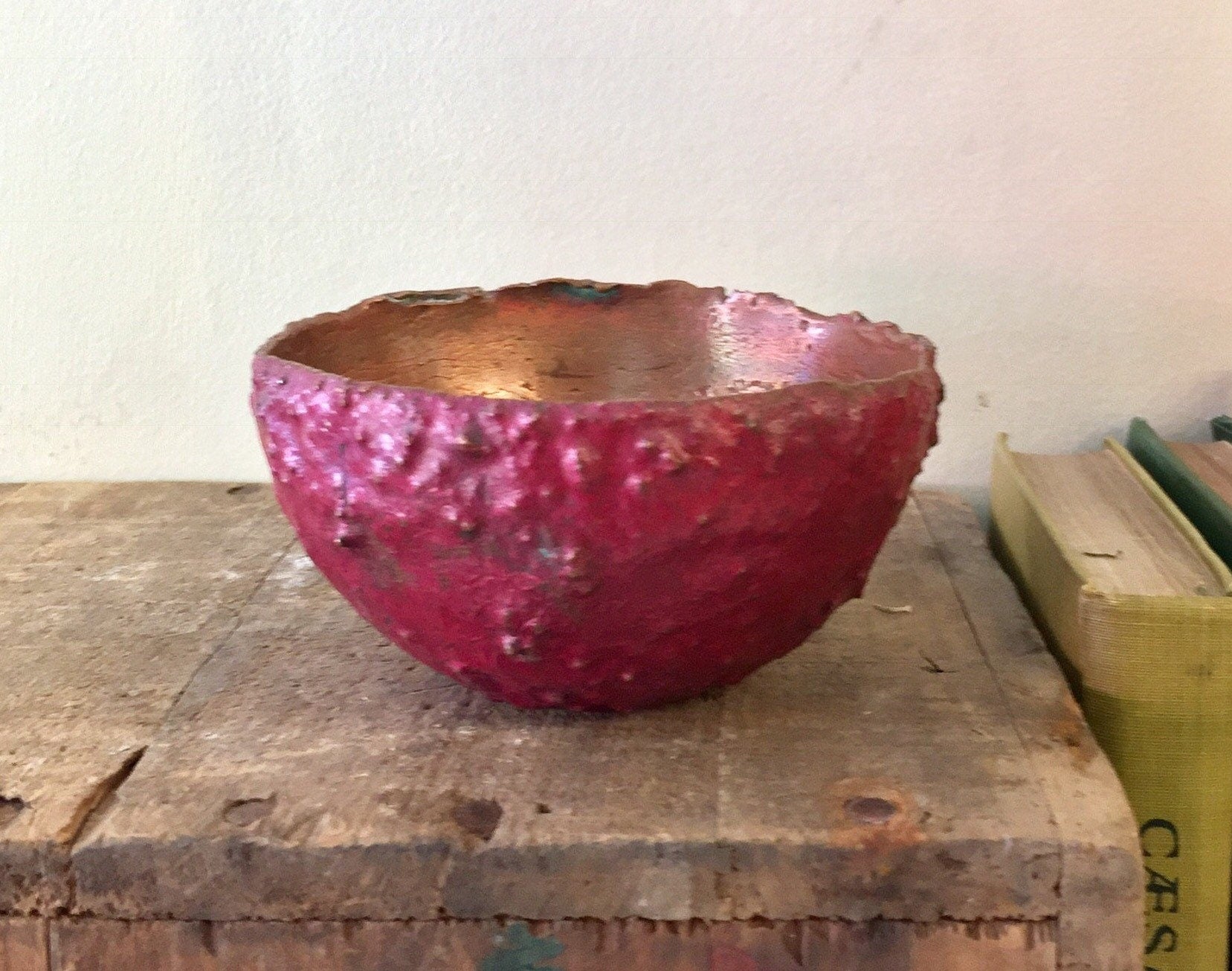 Vintage Copper Bowl, Red Copper, Solid Copper, Vintage Home Decor, Crude Style, Red, Catch All Dish, Ring Dish, Rustic Decor, drip copper