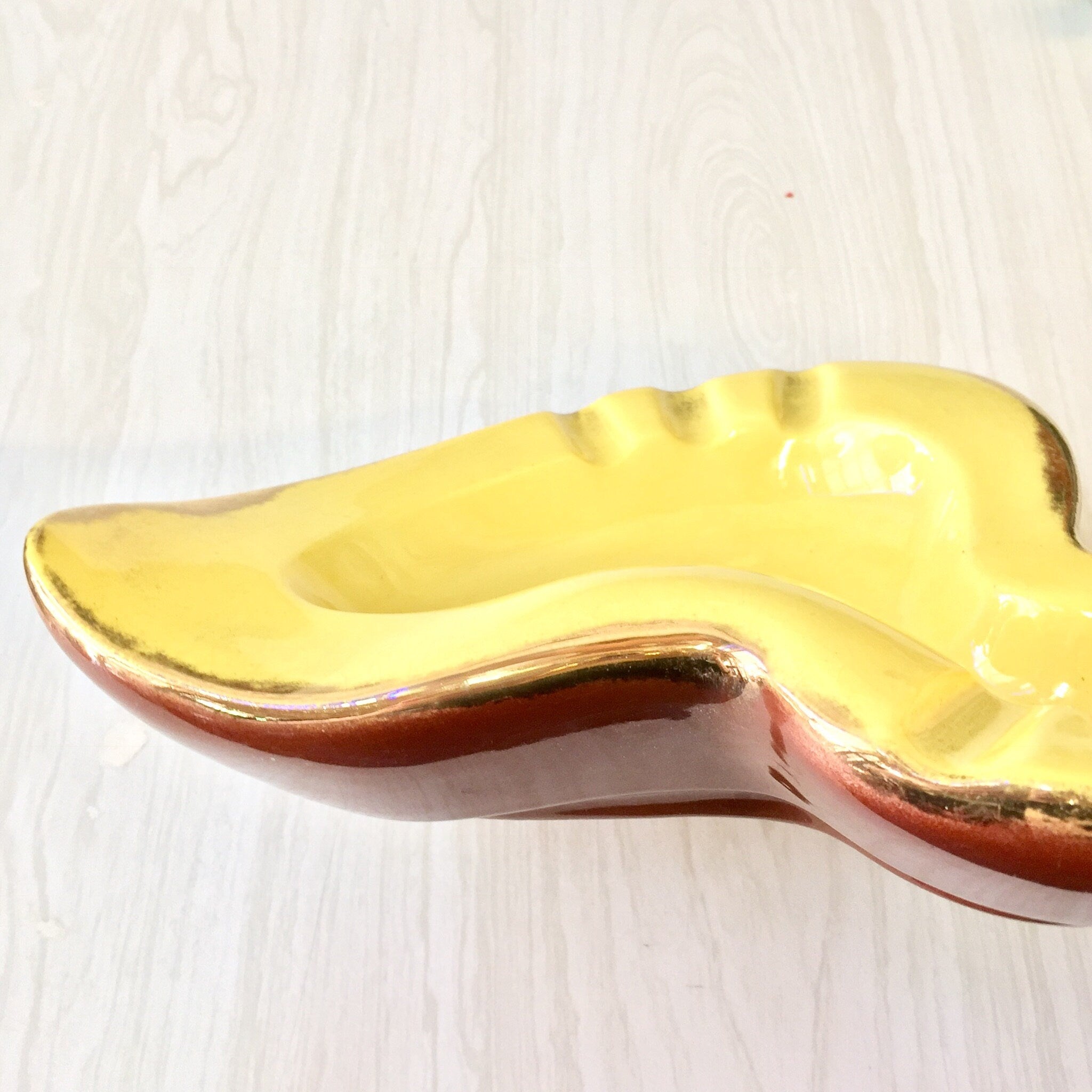 Vintage Ashtray, Midcentury Modern, Yellow Ashtray, MCM Decor, Catch All Dish, Vintage Home Decor, Yellow, Brown, Ashtray, Boomerang, MCM