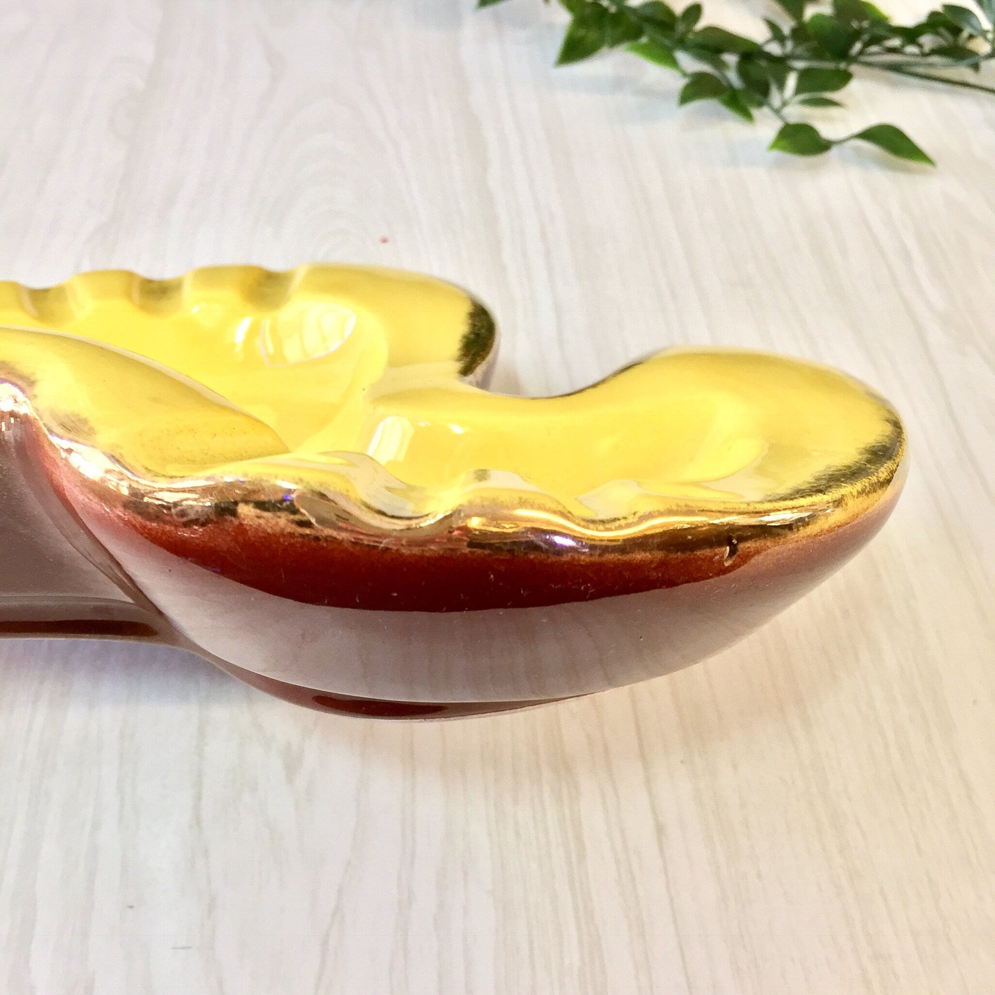 Vintage Ashtray, Midcentury Modern, Yellow Ashtray, MCM Decor, Catch All Dish, Vintage Home Decor, Yellow, Brown, Ashtray, Boomerang, MCM