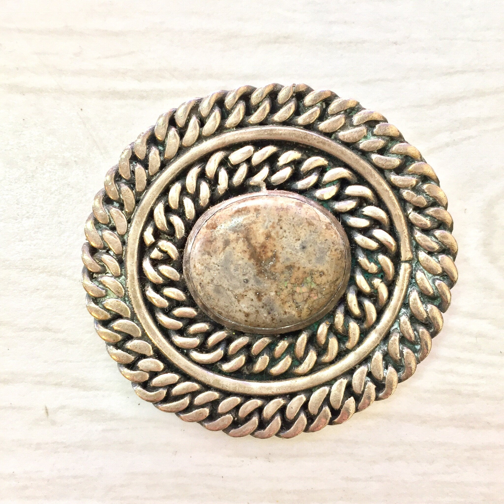 Vintage Silver Brooch, Vintage Jewelry, Taxco Brooch, Vintage Pin, Natural Stone, Round Brooch, Sterling Silver, Taxco Jewelry, Gift for Mom