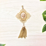 Vintage Cameo Pendant, Gold Tone Pendant, Necklace, Vintage Jewelry, Cameo Jewelry, Tassel, Faux Pearls, Gift for Mom, Mothers Day Gift