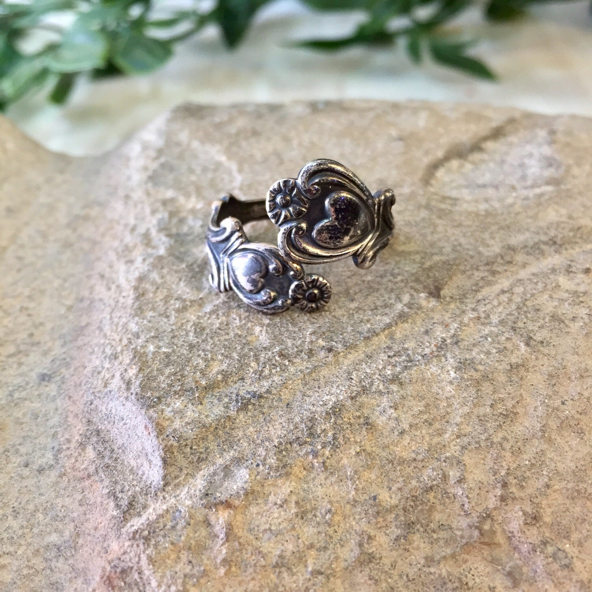 Vintage Silver Ring, Sterling Silver, Vintage Jewelry, Spoon Ring, Heart Ring, Flowers, Avon Ring, Avon Jewelry, Floral Jewelry,Gift for Mom