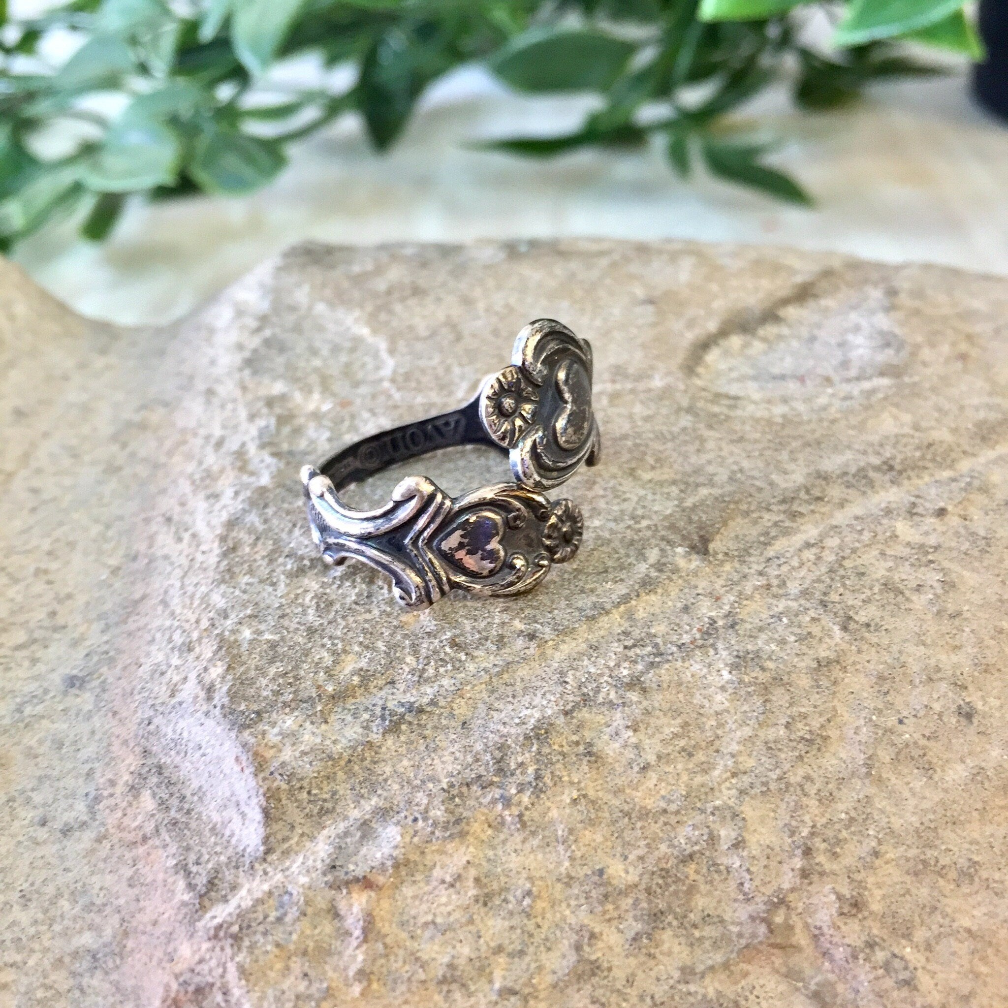 Vintage Silver Ring, Sterling Silver, Vintage Jewelry, Spoon Ring, Heart Ring, Flowers, Avon Ring, Avon Jewelry, Floral Jewelry,Gift for Mom