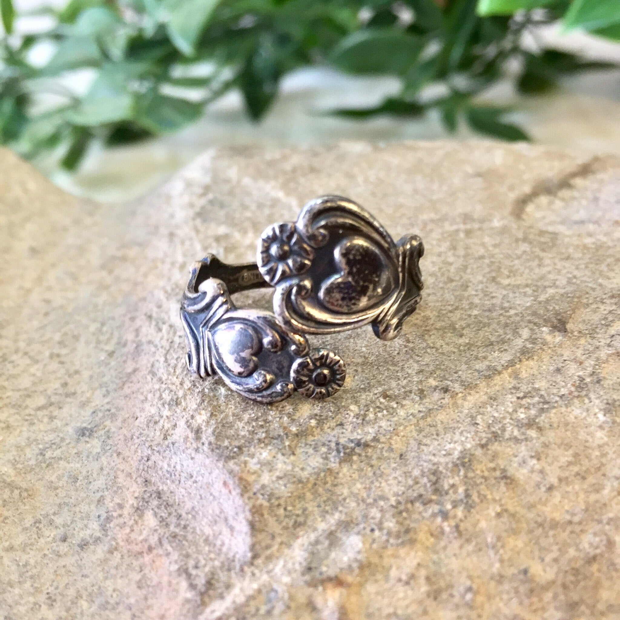 Vintage Silver Ring, Sterling Silver, Vintage Jewelry, Spoon Ring, Heart Ring, Flowers, Avon Ring, Avon Jewelry, Floral Jewelry,Gift for Mom