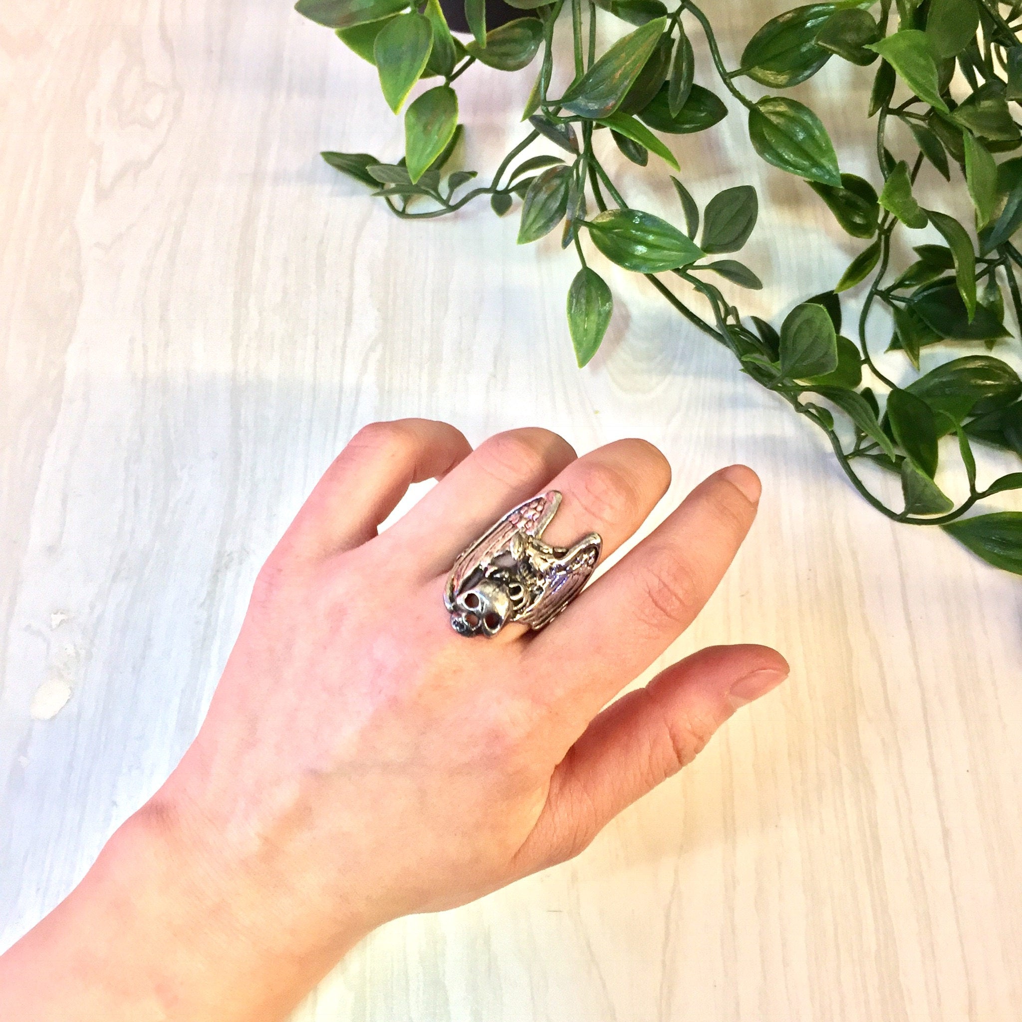 Vintage Silver Ring | Vintage Jewelry | Eagle Ring | Skull Ring | Biker Jewelry | Biker Ring | Sterling Silver | Eagle and Skull | Statement
