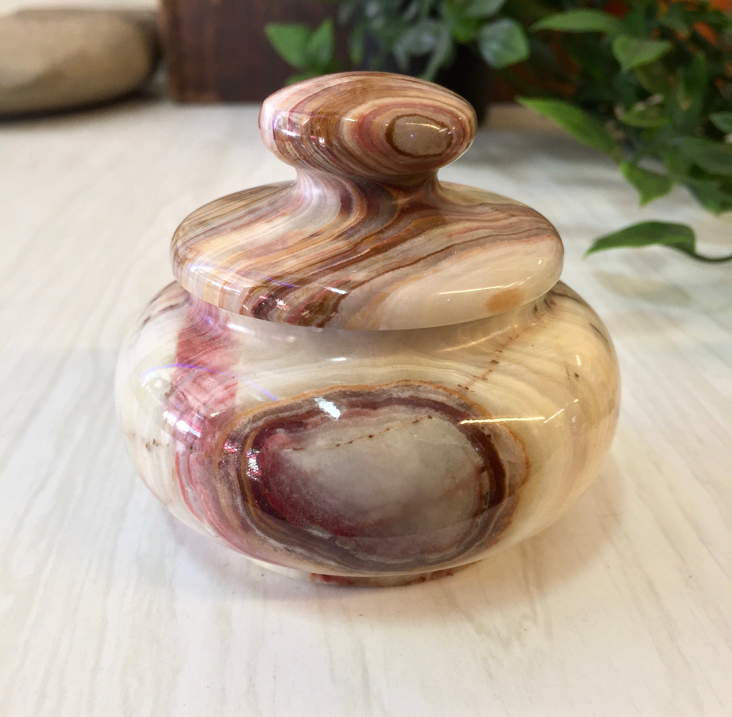 Vintage Ring Holder, Soapstone Box, Natural Stone, Trinket Dish, Jewelry box, Striped Box, Smooth stone, Lidded Box, Gift for Mom, Bowl
