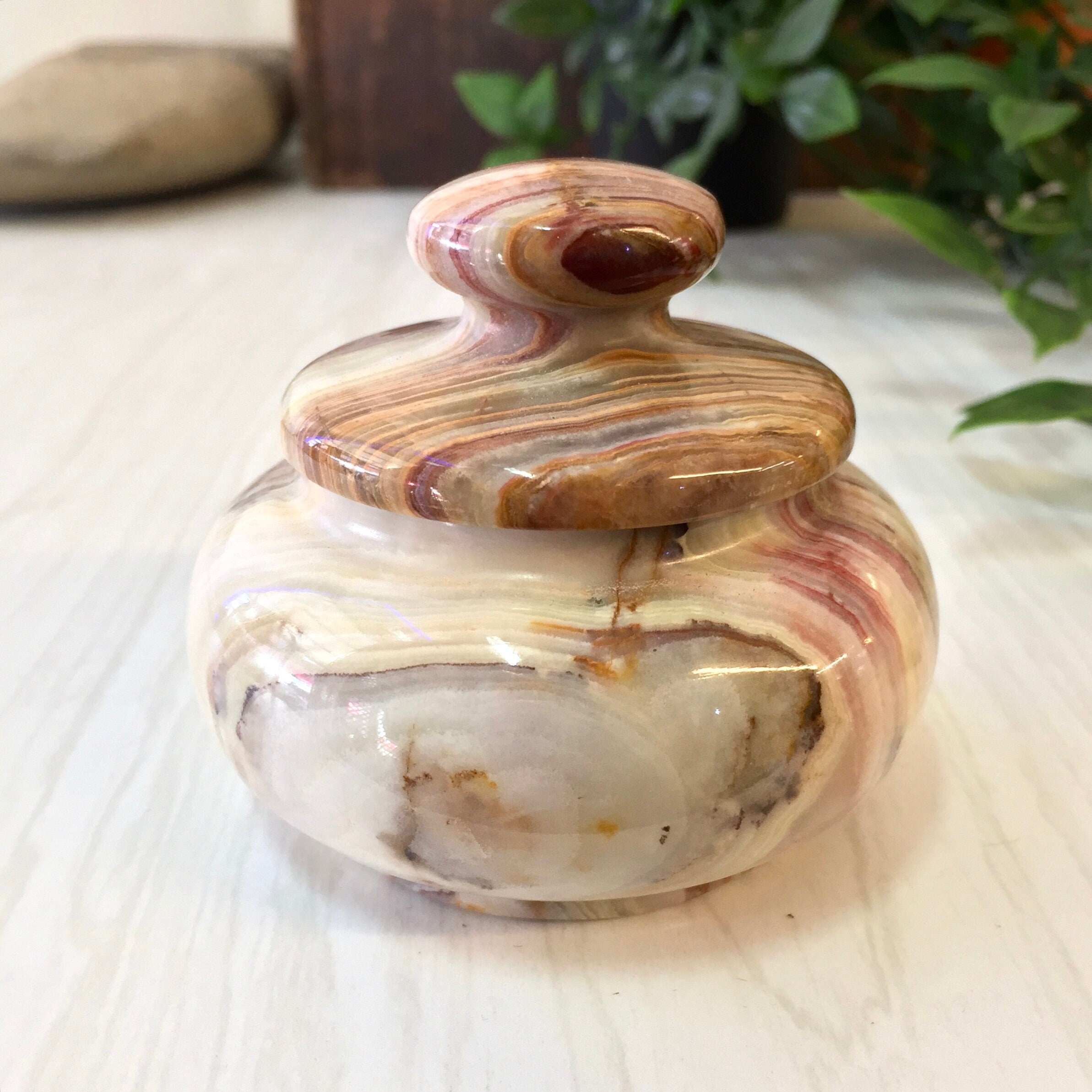 Vintage Ring Holder, Soapstone Box, Natural Stone, Trinket Dish, Jewelry box, Striped Box, Smooth stone, Lidded Box, Gift for Mom, Bowl
