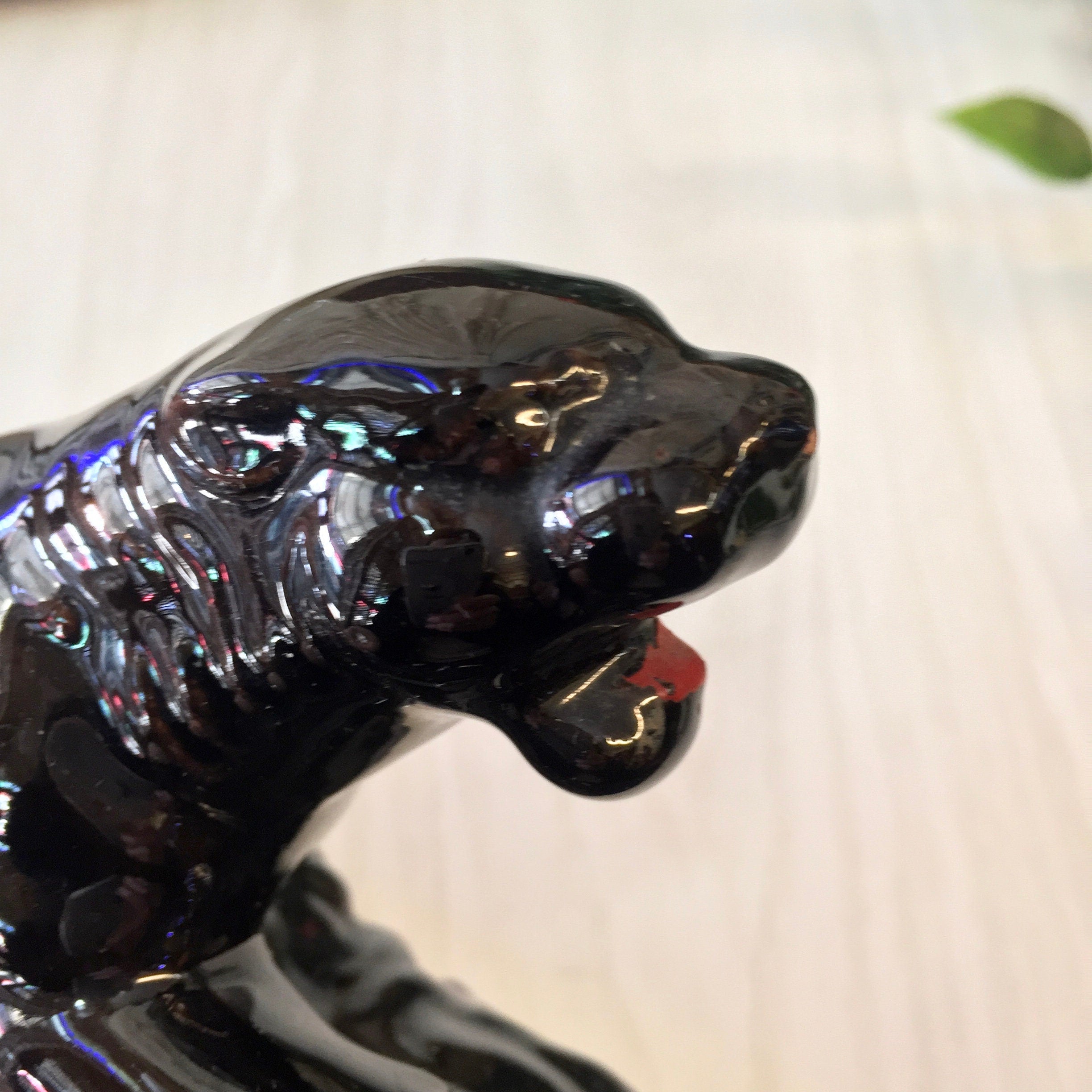Vintage ceramic black panther figurine, made in Japan, for home decor, mantle piece, or bookcase. Perfect gift for cat lovers and collectors of vintage decor items.