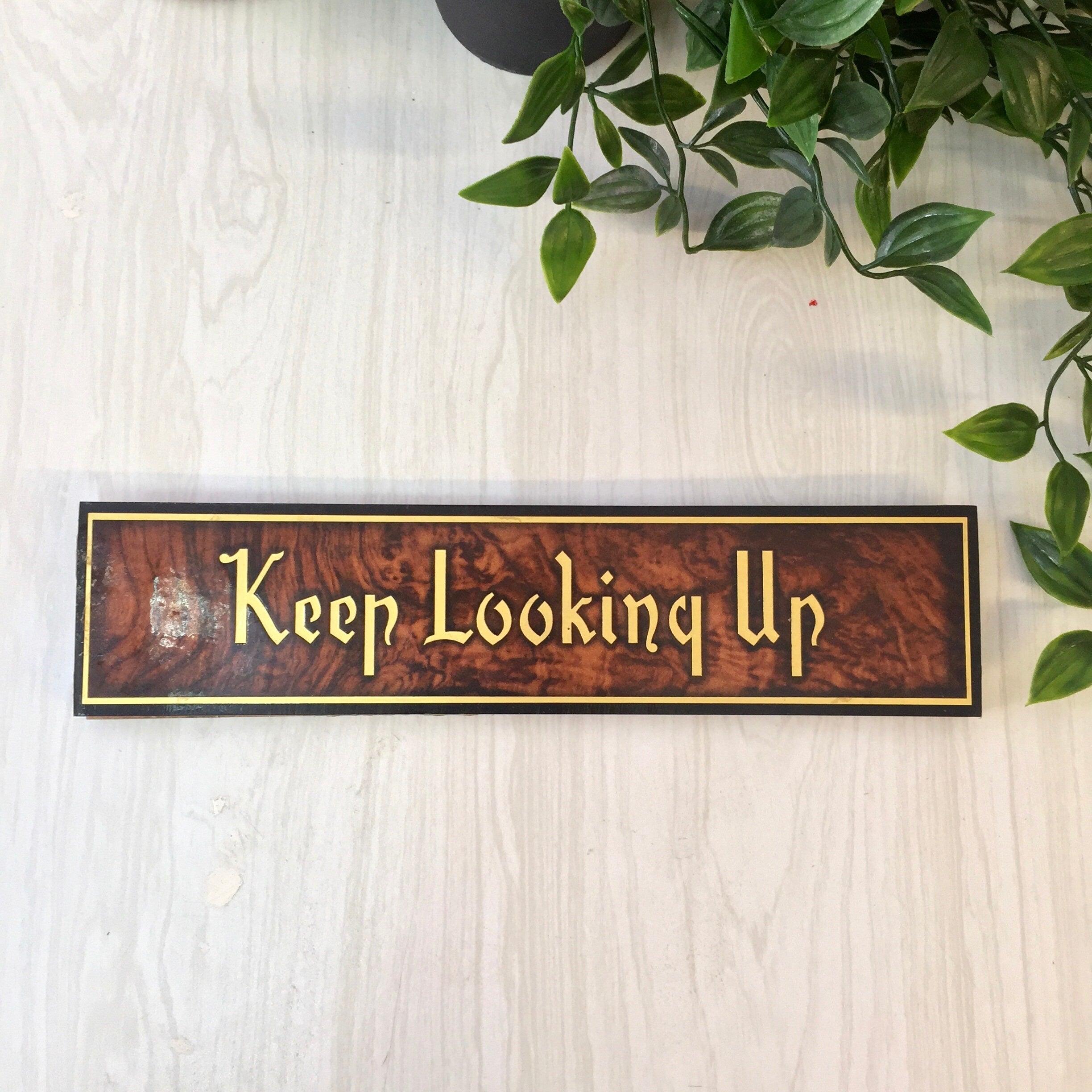 Vintage Wall Art, Plaque, Keep Looking Up, PMA, Wood Grain, Vintage Wall Decor, Vintage Home Decor, Office Decor, Wood Plaque, Simple Decor