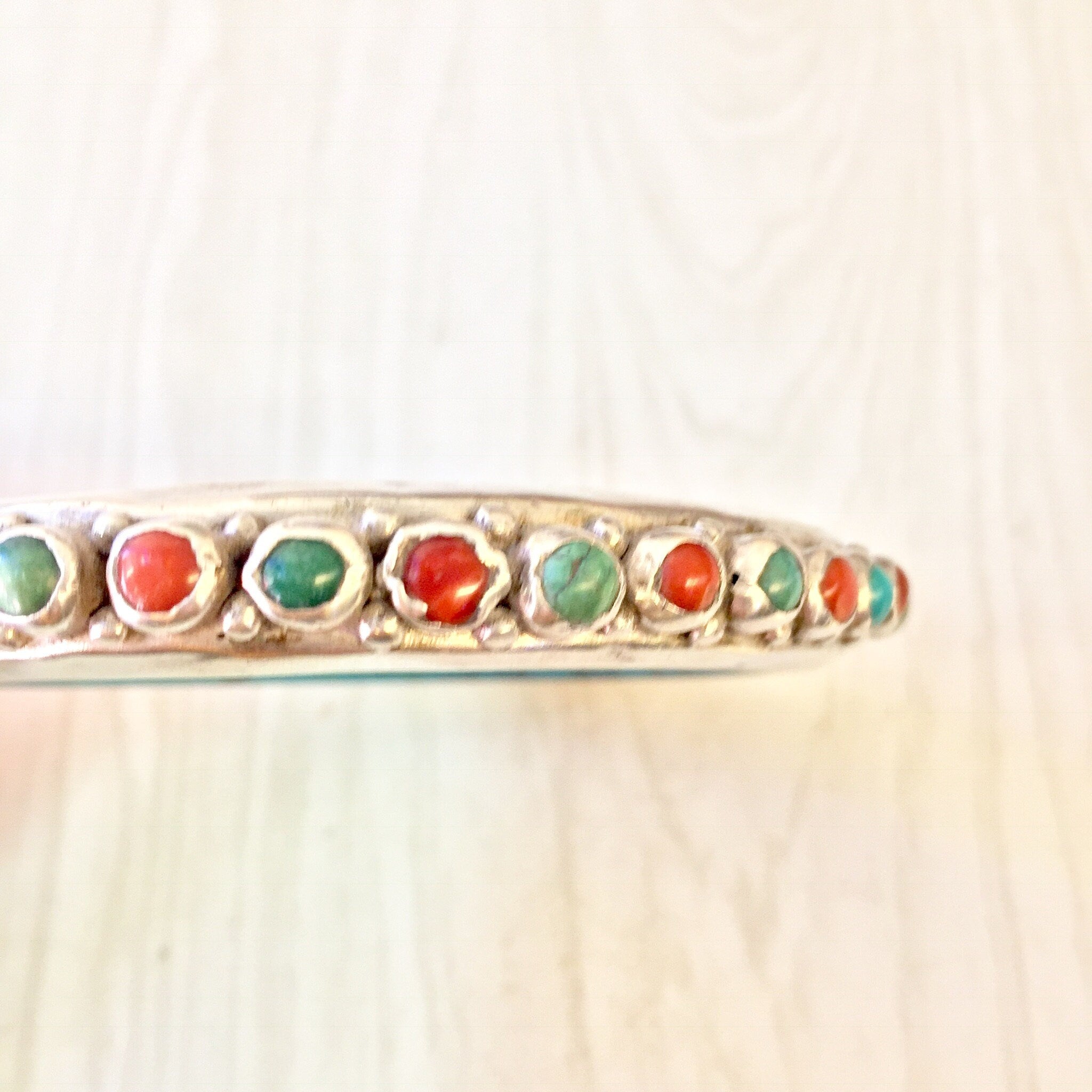 Vintage Silver Bracelet, Turquoise Bracelet, Turquoise Jewelry, Coral Bracelet, Vintage Jewelry, Bangle Bracelet, Sterling Silver, Blue, Red