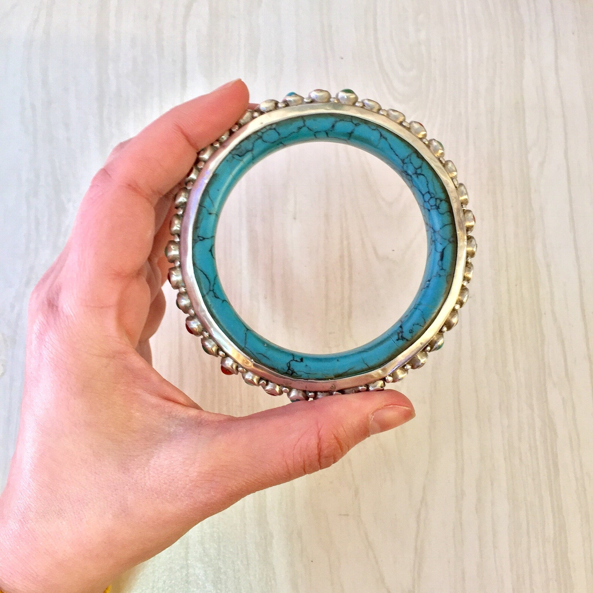 Vintage Silver Bracelet, Turquoise Bracelet, Turquoise Jewelry, Coral Bracelet, Vintage Jewelry, Bangle Bracelet, Sterling Silver, Blue, Red