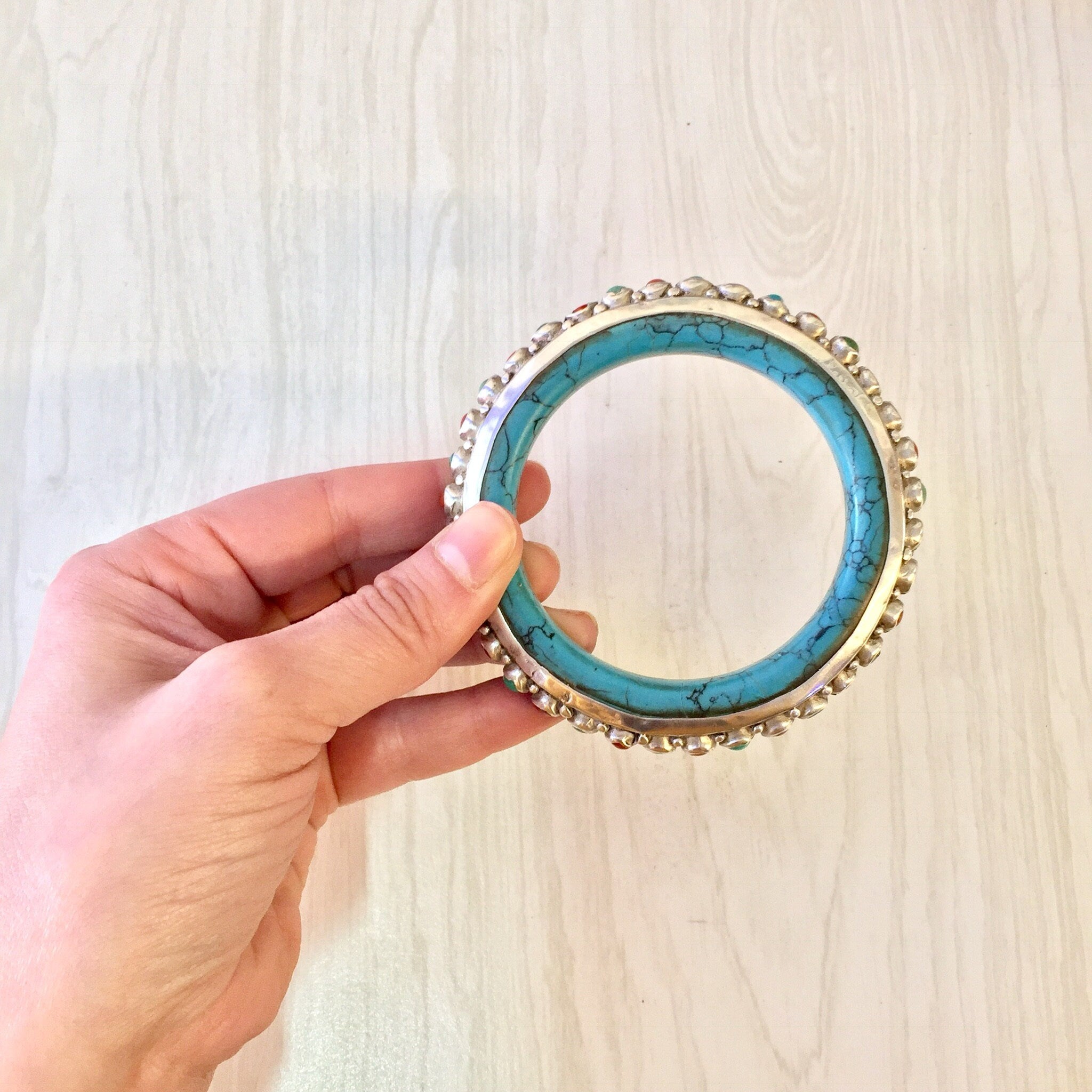 Vintage Silver Bracelet, Turquoise Bracelet, Turquoise Jewelry, Coral Bracelet, Vintage Jewelry, Bangle Bracelet, Sterling Silver, Blue, Red