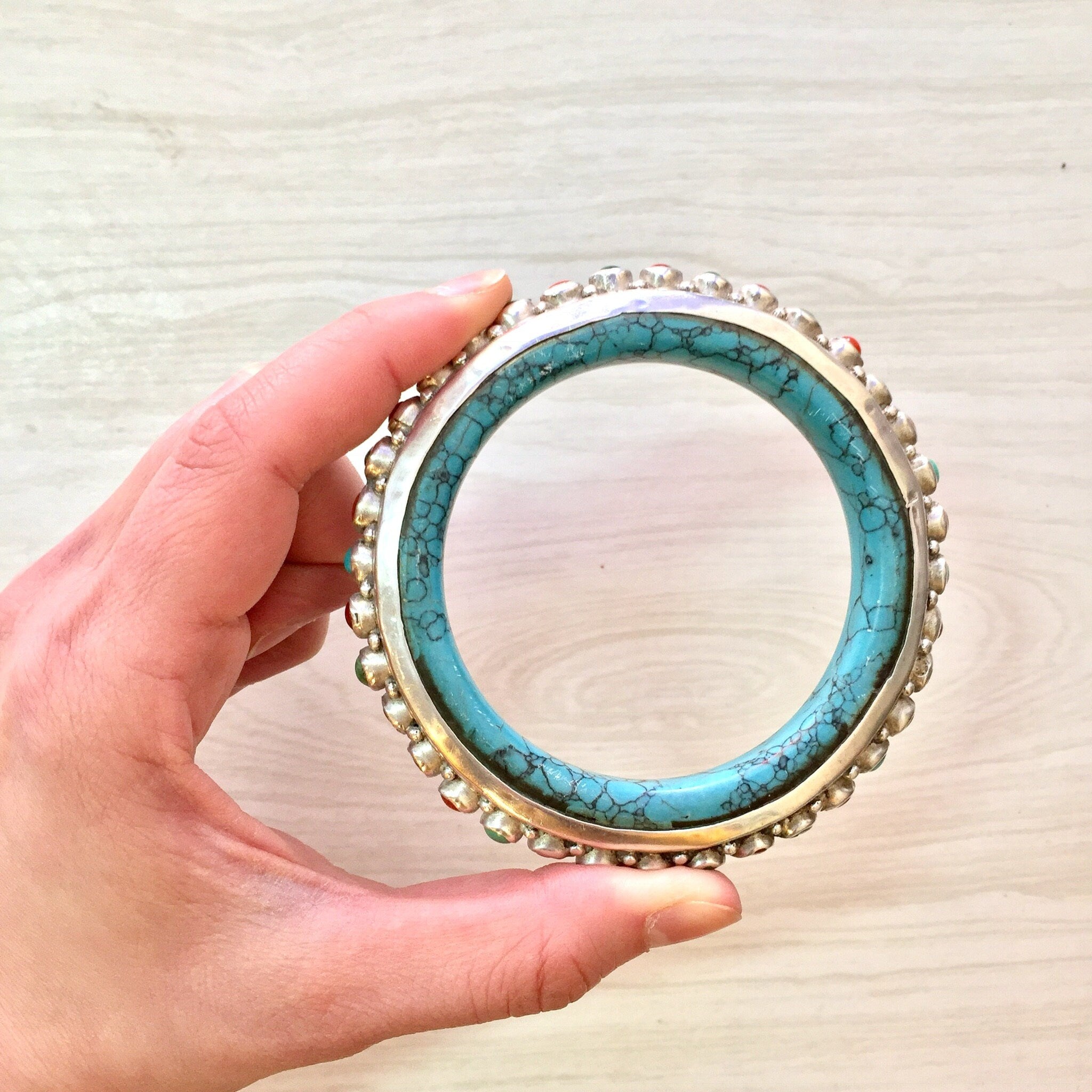 Vintage Silver Bracelet, Turquoise Bracelet, Turquoise Jewelry, Coral Bracelet, Vintage Jewelry, Bangle Bracelet, Sterling Silver, Blue, Red
