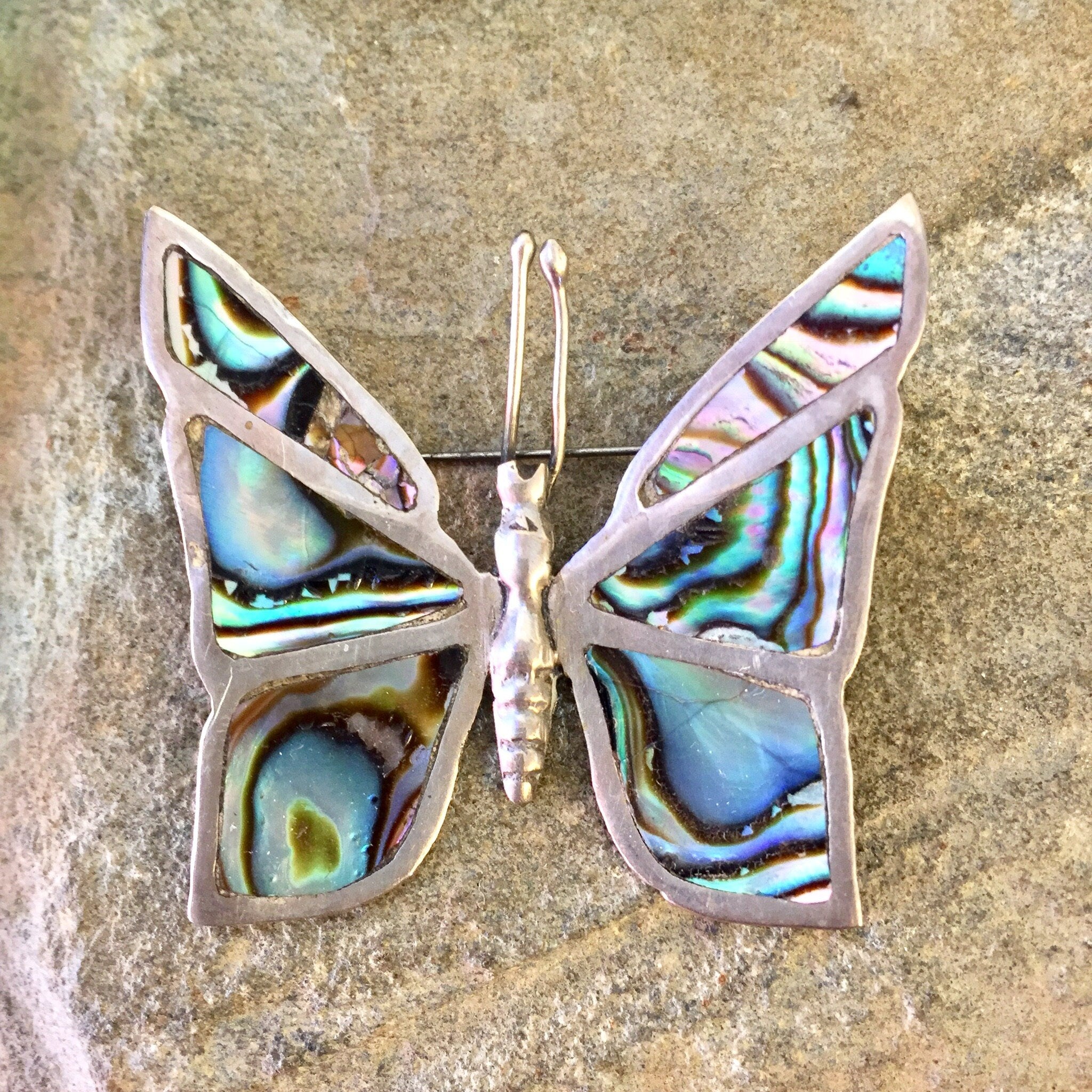 Vintage Silver Brooch, Sterling Silver, Vintage Jewelry, Abalone Brooch, Silver Pin, Butterfly Pin, Abalone Butterfly, Made in Mexico,