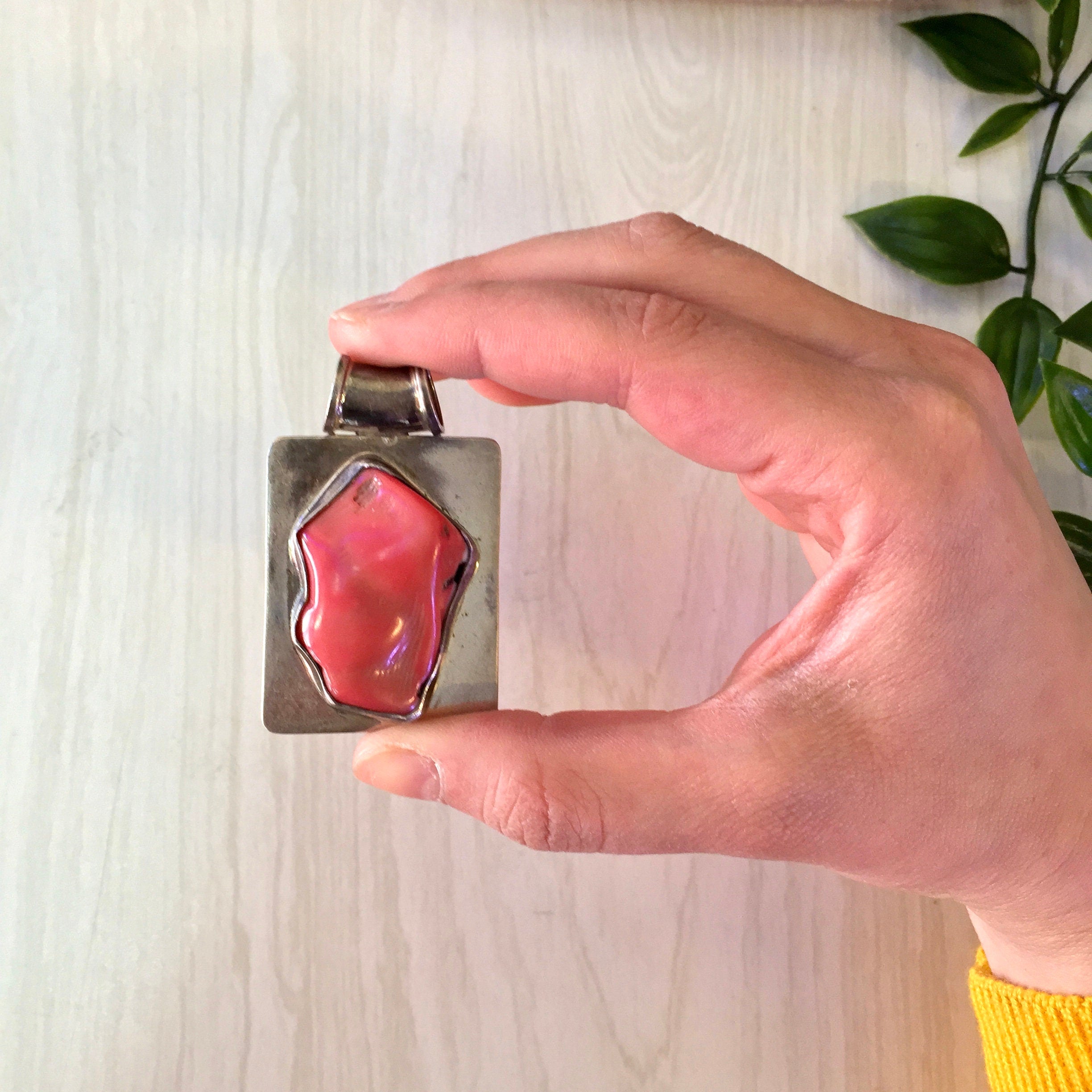 Vintage Silver Pendant, Large Pendant, Coral Stone, Vintage Necklace, Sterling Silver, Vintage Jewelry, Pink, Red, Necklace, Natural Stone