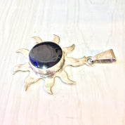 Vintage Silver Pendant, Sterling Silver, Vintage Jewelry, Black Onyx, Sun Pendant, Vintage Necklace, Sun Shape, Black Jewelry, 925, Round